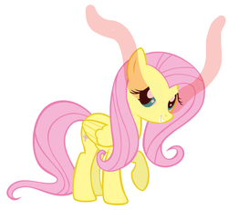 Size: 1536x1417 | Tagged: artist needed, source needed, safe, edit, fluttershy, pony, g4, bad edit, evil fluttershy, female, mare, paint, solo