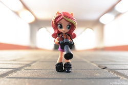Size: 6000x4000 | Tagged: safe, artist:artofmagicpoland, sunset shimmer, equestria girls, g4, my little pony equestria girls: better together, accessory, doll, equestria girls minis, female, irl, night, photo, pun, solo, standing, toy, tunnel