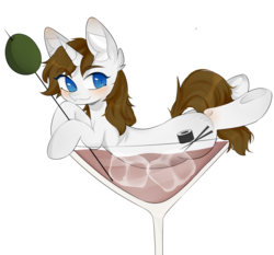 Size: 1110x1033 | Tagged: safe, artist:mvrkk, oc, oc only, oc:flower star, pony, unicorn, alcohol, blue eyes, cocktail, cute, drink, female, fluffy, food, mare, martini, smiling, solo, sushi, thick, white coat, ych result