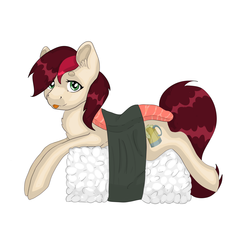Size: 2500x2500 | Tagged: safe, artist:kaintaniel, oc, oc only, oc:appleale, earth pony, pony, :p, apple, cream coat, cute, female, fluffy, food, green eyes, high res, mare, ponies in food, ponies in sushi, silly, solo, sushi, tongue out, ych result