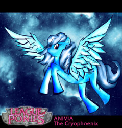Size: 974x1018 | Tagged: safe, artist:luxianne, pegasus, phoenix, pony, anatomically incorrect, anivia, female, flying, incorrect leg anatomy, league of legends, ponified, solo