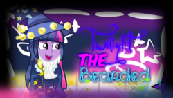 Size: 1286x728 | Tagged: safe, artist:yaycelestia0331, twilight sparkle, equestria girls, g4, clothes, fake beard, hat, robe, star swirl the bearded costume, text