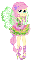 Size: 1250x2450 | Tagged: safe, artist:gihhbloonde, fluttershy, fairy, human, equestria girls, g4, butterflix, clothes, crossover, dress, fairy wings, fairyized, female, flora (winx club), green dress, green wings, hasbro, hasbro studios, high heels, humanized, ponied up, rainbow s.r.l, shoes, simple background, smiling, solo, sparkly wings, transformation, transparent background, winged humanization, wings, winx, winx club, winxified