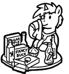 Size: 139x150 | Tagged: safe, artist:crazyperson, pony, unicorn, fallout equestria, fallout equestria: commonwealth, black and white, clothes, drink, fanfic art, food, generic pony, grayscale, jumpsuit, monochrome, napkin, picture for breezies, simple background, solo, transparent background, vault suit