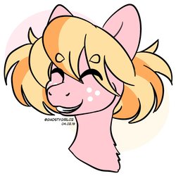 Size: 2000x2000 | Tagged: safe, artist:ghostygirl01, artist:ghostygirl02, oc, oc only, oc:pancake delight, earth pony, pony, bust, eyes closed, female, freckles, high res, mare, smiling, solo