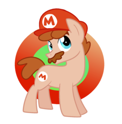 Size: 1047x1069 | Tagged: safe, artist:andromedasparkz, earth pony, pony, facial hair, hat, male, mario, moustache, nintendo, ponified, simple background, solo, stallion, standing, transparent background