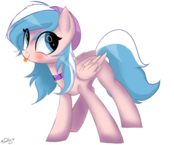 Size: 3000x2500 | Tagged: safe, artist:mysha, oc, oc only, oc:foxyhollows, pegasus, pony, :p, blushing, collar, female, hat, high res, mare, silly, simple background, smiling, solo, standing, tongue out, transparent background