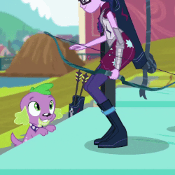 Size: 670x670 | Tagged: safe, screencap, sci-twi, spike, spike the regular dog, twilight sparkle, dog, equestria girls, g4, my little pony equestria girls: friendship games, animated, arrow, bow (weapon), bow and arrow, cropped, cute, female, gif, hug, magic capture device, male, spikabetes, spikelove, twiabetes, weapon