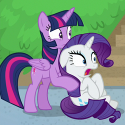 Size: 530x530 | Tagged: safe, screencap, rarity, twilight sparkle, alicorn, pony, unicorn, friendship university, g4, cropped, female, mare, open mouth, twilight sparkle (alicorn)