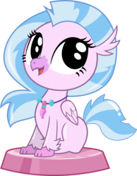 Size: 2579x3320 | Tagged: safe, artist:phucknuckl, budge studios, part of a set, silverstream, classical hippogriff, hippogriff, g4, my little pony pocket ponies, season 8, cute, diastreamies, female, high res, open mouth, simple background, sitting, solo, transparent background