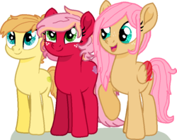 Size: 770x610 | Tagged: safe, artist:maria65, oc, oc:crispin apple, oc:flora honeycrisp, oc:rose lavender, earth pony, pegasus, pony, base used, brother and sister, colored wings, colt, female, filly, fraternal twins, freckles, male, next generation, offspring, parent:big macintosh, parent:fluttershy, parents:fluttermac, siblings, sisters