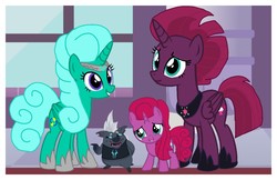 Size: 1666x1080 | Tagged: safe, artist:徐詩珮, fizzlepop berrytwist, glitter drops, grubber, tempest shadow, oc, oc:betty pop, alicorn, pony, g4, my little pony: the movie, alicornified, family, female, happy family, hoof shoes, jewelry, lesbian, magical lesbian spawn, mother and daughter, next generation, offspring, parent:glitter drops, parent:tempest shadow, parents:glittershadow, race swap, ship:glittershadow, shipping