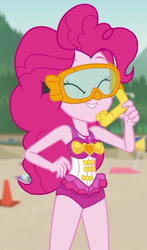 Size: 594x1007 | Tagged: safe, screencap, pinkie pie, equestria girls, g4, my little pony equestria girls: better together, unsolved selfie mysteries, clothes, cropped, dive mask, geode of sugar bombs, goggles, magical geodes, pinkie pie swimsuit, sleeveless, snorkel, swimsuit