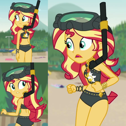 Size: 2048x2048 | Tagged: safe, screencap, sunset shimmer, equestria girls, g4, my little pony equestria girls: better together, unsolved selfie mysteries, adorasexy, beach shorts swimsuit, belly button, bikini, bikini babe, clothes, curvy, cute, dive mask, geode of empathy, high res, hourglass figure, magical geodes, midriff, sexy, shimmerbetes, snorkel, summer sunset, sunset shimmer swimsuit, sunset shimmer's beach shorts swimsuit, swimsuit, thighs