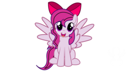 Size: 6830x3840 | Tagged: safe, artist:legendaryspider, oc, oc:danni, pegasus, pony, commission, front view, looking at you, ribbon, show accurate, sitting, smiling, vector, watermark