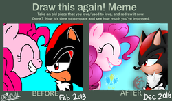 Size: 784x463 | Tagged: safe, artist:drimull, pinkie pie, g4, comparison, crossover, draw this again, male, meme, redraw, shadow the hedgehog, sonic the hedgehog, sonic the hedgehog (series)