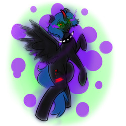 Size: 600x600 | Tagged: safe, artist:sinsays, oc, oc only, oc:sin, alicorn, pony, alicorn oc, commission info, corrupted, female, horn, solo, sombra eyes, sombra horn