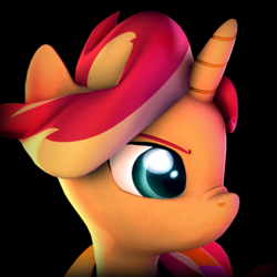 Size: 1920x1920 | Tagged: safe, artist:imafutureguitarhero, derpibooru exclusive, sunset shimmer, pony, unicorn, g4, 3d, bust, colored eyebrows, female, freckles, i have no mouth and i must scream, mare, mouthless, multicolored mane, no mouth, nose wrinkle, peppered bacon, profile picture, side view, solo, source filmmaker, square, windswept mane
