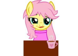 Size: 7000x5000 | Tagged: safe, artist:the smiling pony, edit, fluttershy, pegasus, pony, g4, absurd resolution, alternate hairstyle, coffee, cute, female, mare, open mouth, simple background, solo, transparent background, vector