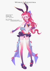 Size: 849x1200 | Tagged: dead source, safe, artist:xxiee, pinkie pie, human, bunny ears, clothes, female, humanized, looking at you, solo, stockings, thigh highs