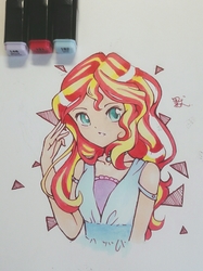 Size: 1080x1447 | Tagged: dead source, safe, artist:飞鸟君, sunset shimmer, equestria girls, g4, female, solo, traditional art