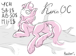 Size: 5251x3881 | Tagged: safe, artist:rainihorn, oc, kirin, advertisement, auction, colored sketch, commission, female, lying, sketch, solo, ych example, your character here