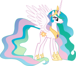 Size: 1262x1104 | Tagged: safe, artist:a01421, princess celestia, alicorn, pony, g4, female, jewelry, looking to the right, mare, regalia, simple background, smiling, solo, spread wings, transparent background, vector, wings