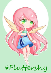 Size: 2894x4093 | Tagged: dead source, safe, artist:琥珀莓砸-amberry, fluttershy, human, g4, chibi, clothes, dress, female, humanized, solo, winged humanization, wings