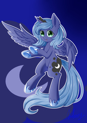 Size: 2894x4093 | Tagged: dead source, safe, artist:琥珀莓砸-amberry, princess luna, alicorn, pony, g4, crown, female, flying, gradient background, jewelry, mare, regalia, solo