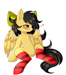 Size: 2620x3000 | Tagged: safe, artist:pesty_skillengton, oc, oc only, oc:radiant light, pegasus, pony, bow, clothes, female, high res, mare, simple background, socks, solo, striped socks, white background