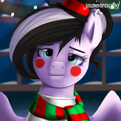Size: 800x800 | Tagged: safe, artist:jcosneverexisted, oc, oc only, oc:sky dancer, pony, blushing, christmas, clothes, cute, female, holiday, looking at you, patreon, profile picture, reward, scarf, solo