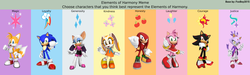 Size: 4471x1334 | Tagged: safe, artist:harmonybunny2021, applejack, fluttershy, pinkie pie, rainbow dash, rarity, starlight glimmer, sunset shimmer, twilight sparkle, g4, alternate mane seven, amy rose, blaze the cat, cream the rabbit, crossover, cutie mark, elements of harmony, knuckles the echidna, male, mane six, meme, miles "tails" prower, rouge the bat, shadow the hedgehog, sonic the hedgehog, sonic the hedgehog (series)