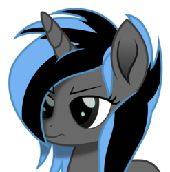 Size: 1409x1426 | Tagged: source needed, safe, artist:blue-vector, oc, oc only, oc:color blind, alicorn, pony, alicorn oc, bust, female, frown, simple background, solo, transparent background, vector