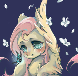 Size: 1425x1392 | Tagged: dead source, safe, artist:小huhu狸君呀, fluttershy, butterfly, pegasus, pony, g4, bust, cute, female, flower, mare, portrait, shyabetes, solo, wings