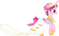 Size: 778x480 | Tagged: safe, artist:a01421, princess cadance, pony, g4, alternate hairstyle, bow, clothes, dress, female, flower, looking to the right, outfit catalog, raised leg, simple background, solo, tail, tail bow, transparent background, vector, veil, wedding dress