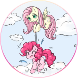 Size: 1000x1000 | Tagged: dead source, safe, artist:莫冥雪, fluttershy, pinkie pie, earth pony, pegasus, pony, g4, duo, eyes closed, female, mare, simple background, transparent background