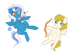 Size: 1048x763 | Tagged: safe, oc, oc:fleurbelle, oc:golden skies, alicorn, pegasus, pony, adorabelle, alicorn oc, arrow, bow, bow (weapon), cute, female, fleurden, green eyes, hair bow, heart, heart eyes, holiday, love, male, mare, ribbon, shipping, shipping fuel, stallion, sweet, valentine, valentine's day, wingding eyes, yellow eyes