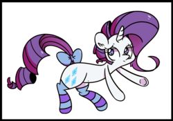 Size: 1280x896 | Tagged: safe, artist:turtlefarminguy, rarity, pony, g4, belly button, bow, clothes, female, simple background, socks, solo, striped socks, tail bow, white background