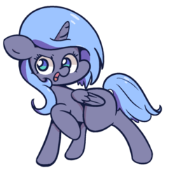 Size: 1000x1000 | Tagged: safe, artist:turtlefarminguy, princess luna, pony, g4, female, filly, open mouth, raised leg, woona, younger