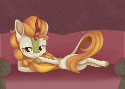 Size: 1275x903 | Tagged: safe, artist:dusthiel, autumn blaze, kirin, g4, sounds of silence, awwtumn blaze, cute, draw me like one of your french girls, female, looking at you, solo, tongue out