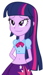 Size: 1876x3238 | Tagged: safe, artist:ponyalfonso, edit, twilight sparkle, equestria girls, g4, my little pony equestria girls, belly button, clothes, cute, female, hands behind back, midriff, pleated skirt, simple background, skirt, smiling, smirk, transparent background, twilight sparkle (alicorn), vector