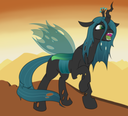 Size: 2200x2000 | Tagged: source needed, safe, artist:chamberofsnejwitz, queen chrysalis, changeling, changeling queen, g4, crown, distressed, female, high res, jewelry, quadrupedal, regalia, simple background, solo, yelling