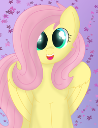 Size: 2550x3300 | Tagged: safe, artist:skyflys, fluttershy, pony, g4, abstract background, cute, female, high res, looking at you, shyabetes, smiling, solo