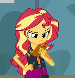 Size: 1051x1080 | Tagged: safe, screencap, sunset shimmer, driving miss shimmer, driving miss shimmer: rarity, equestria girls, g4, my little pony equestria girls: better together, cellphone, cropped, female, frown, phone, smartphone, solo