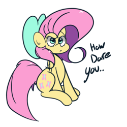 Size: 1280x1280 | Tagged: safe, artist:turtlefarminguy, fluttershy, pegasus, pony, g4, angry, bow, female, fluttershy is not amused, frown, hair bow, how dare you?, madorable, mare, text, unamused