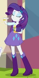 Size: 307x611 | Tagged: safe, screencap, rarity, equestria girls, equestria girls specials, g4, my little pony equestria girls: dance magic, apple cider, boots, clothes, cropped, drink, eyes closed, female, shoes, skirt