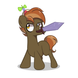 Size: 1280x1280 | Tagged: safe, artist:turtlefarminguy, button mash, pony, g4, colt, male, mouth hold, simple background, solo, sword, weapon, white background