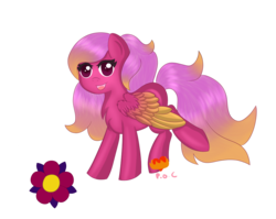 Size: 1024x817 | Tagged: safe, artist:demonwolfspirit, oc, oc only, pegasus, pony, chibi, cute, flower, running, simple background, solo, transparent background, wings