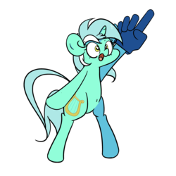 Size: 1280x1280 | Tagged: safe, artist:turtlefarminguy, lyra heartstrings, pony, unicorn, g4, belly button, bipedal, female, foam finger, mare, open mouth, simple background, solo, white background