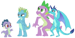 Size: 902x454 | Tagged: safe, artist:cindyter, artist:selenaede, princess ember, spike, dragon, g4, base used, dragoness, family, female, male, not smolder, offspring, parent:princess ember, parent:spike, parents:emberspike, ship:emberspike, shipping, simple background, straight, trace, white background
